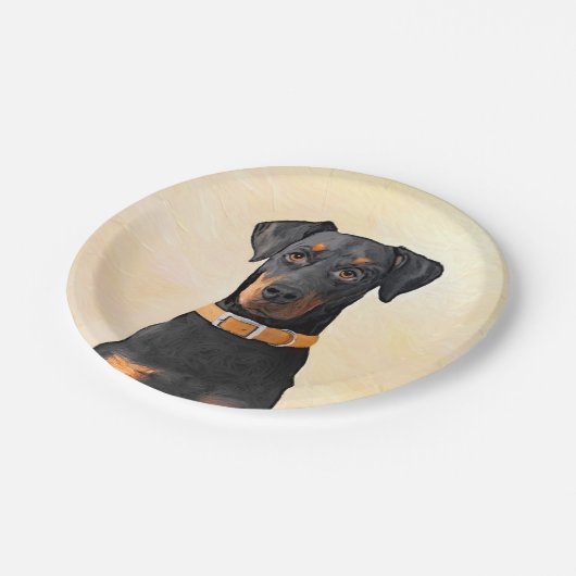 (犬)ドーベルマン・ピンシェルの絵画オリジナル ペーパープレート (アングル)