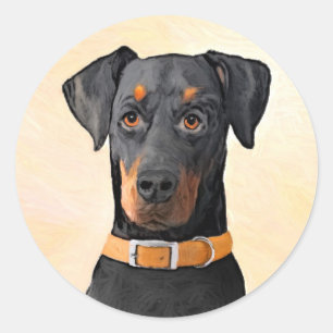 (犬)ドーベルマン・ピンシェルの絵画オリジナル ラウンドシール