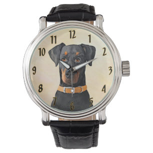 （犬）ドーベルマン・ピンシェルの絵画オリジナル 腕時計