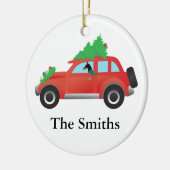 (犬)ドーベルマン・ピンシェルの車のクリスマスツリー セラミックオーナメント (左)