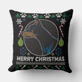 (犬)ドーベルマン・ピンシェルの醜いクリスマスセーター犬 クッション (正面)