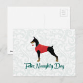 （犬）ドーベルマン・ピンシェルのFelizいけない犬のクリスマス シーズンポストカード (正面/裏面)
