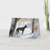 (犬)ドーベルマン・ピンシェルは雪のクリスマスを許す カード (正面)