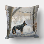 （犬）ドーベルマン・ピンシェルは雪のクリスマスを許す クッション (裏面)