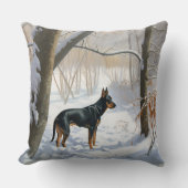 （犬）ドーベルマン・ピンシェルは雪のクリスマスを許す クッション (正面)