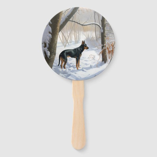 (犬)ドーベルマン・ピンシェルは雪のクリスマスを許す ハンドファン (正面)