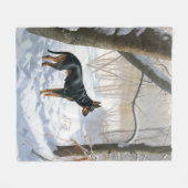 （犬）ドーベルマン・ピンシェルは雪のクリスマスを許す フリースブランケット (正面(横))