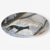 （犬）ドーベルマン・ピンシェルは雪のクリスマスを許す ペーパープレート (アングル)