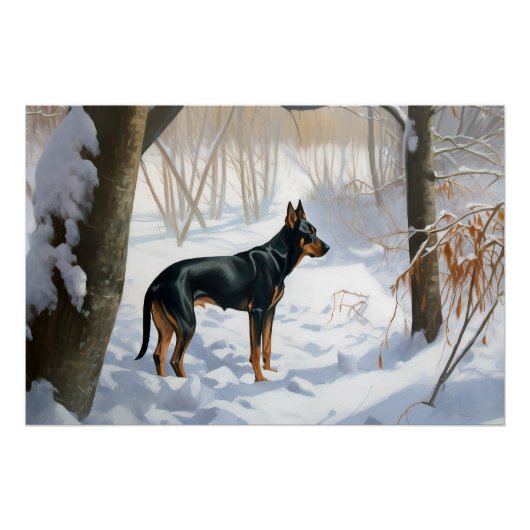 （犬）ドーベルマン・ピンシェルは雪のクリスマスを許す ポスター (正面)