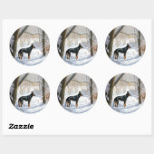 （犬）ドーベルマン・ピンシェルは雪のクリスマスを許す ラウンドシール (シート)