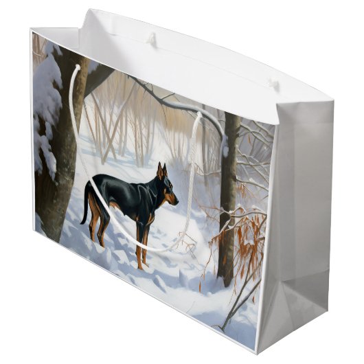 (犬)ドーベルマン・ピンシェルは雪のクリスマスを許す ラージペーパーバッグ (裏面アングル)