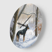 （犬）ドーベルマン・ピンシェルは雪のクリスマスを許す ラージ壁時計 (傾斜)