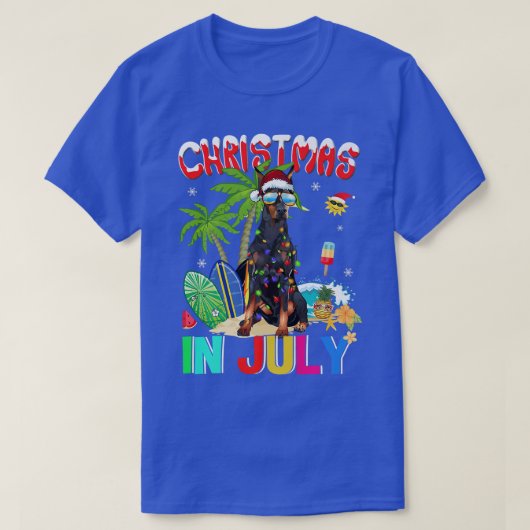 （犬）ドーベルマン・ピンシェルインサンタハットサングラスクリスマ Tシャツ (デザイン正面)