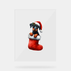 （犬）ドーベルマン・ピンシェルインソッククリスマスサンタハットクリスマス アクリルサイン