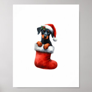 （犬）ドーベルマン・ピンシェルインソッククリスマスサンタハットクリスマス ポスター