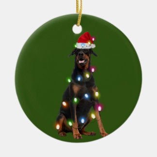 (犬)ドーベルマン・ピンシェルウィズクリスマススカフツサン セラミックオーナメント