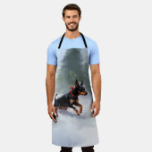 （犬）ドーベルマン・ピンシェルクリスマスの雪の冬 エプロン (着用した状態)