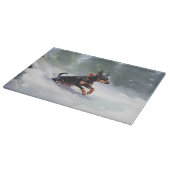 (犬)ドーベルマン・ピンシェルクリスマスの雪の冬 カッティングボード (角)