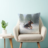 (犬)ドーベルマン・ピンシェルクリスマスの雪の冬 クッション (椅子)