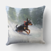 (犬)ドーベルマン・ピンシェルクリスマスの雪の冬 クッション (裏面)