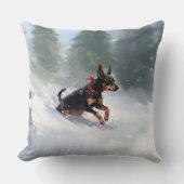(犬)ドーベルマン・ピンシェルクリスマスの雪の冬 クッション (正面)