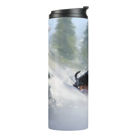 (犬)ドーベルマン・ピンシェルクリスマスの雪の冬 タンブラー (回転左)