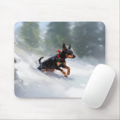 (犬)ドーベルマン・ピンシェルクリスマスの雪の冬 マウスパッド (マウス)