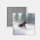 （犬）ドーベルマン・ピンシェルクリスマスの雪の冬 マグネット (正面/裏面)