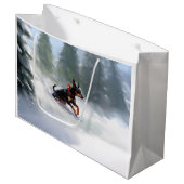 (犬)ドーベルマン・ピンシェルクリスマスの雪の冬 ラージペーパーバッグ (正面アングル)