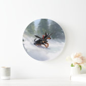 （犬）ドーベルマン・ピンシェルクリスマスの雪の冬 ラージ壁時計 (ホーム)