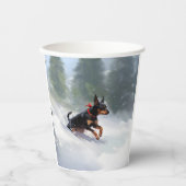 (犬)ドーベルマン・ピンシェルクリスマスの雪の冬 紙コップ (正面)