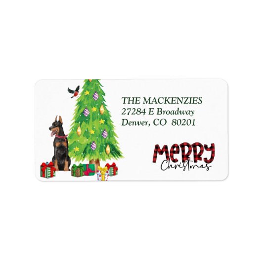 （犬）ドーベルマン・ピンシェルクリスマスツリー差出人住所 ラベル (正面)
