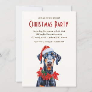 （犬）ドーベルマン・ピンシェルサンタハットドッグクリスマスパーティー 招待状