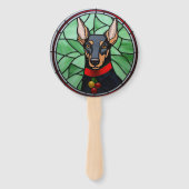 （犬）ドーベルマン・ピンシェルステンドグラスのクリスマス ハンドファン (正面)