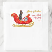 (犬)ドーベルマン・ピンシェルドッグのクリスマスそり 長方形シール (バッグ)