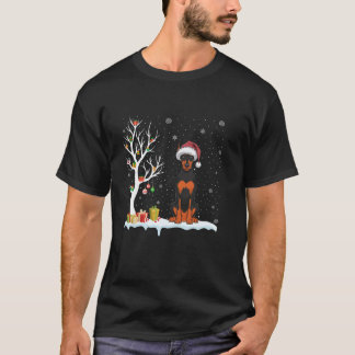 (犬)ドーベルマン・ピンシェルドッグサンタハットフェスティバルツリーライト Tシャツ