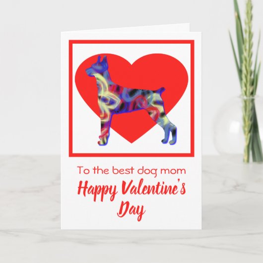 （犬）ドーベルマン・ピンシェルドッグシルエットバレンタインデー サンキューカード (正面)