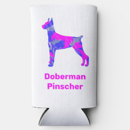 (犬)ドーベルマン・ピンシェルドッグシルエットホットピンク&ブルー スリム缶クーラー
