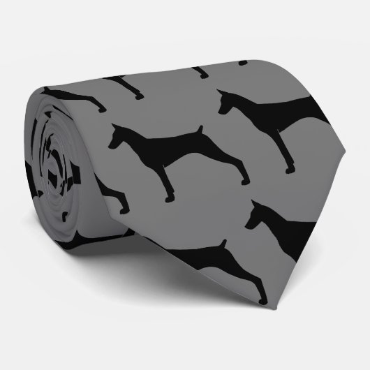 (犬)ドーベルマン・ピンシェルドッグシルエット灰色 ネクタイ (ロール)