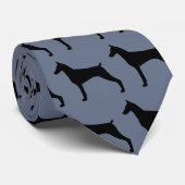 (犬)ドーベルマン・ピンシェルドッグシルエット青と黒 ネクタイ (ロール)