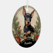 (犬)ドーベルマン・ピンシェルパピーの初めてのクリスマスオーナメント メタルオーナメント (正面右)