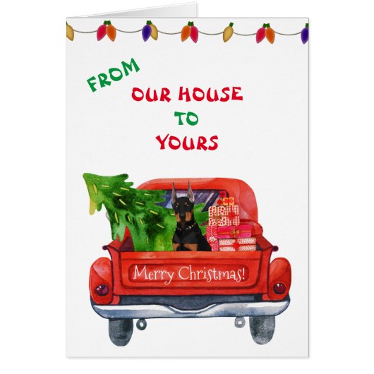 (犬)ドーベルマン・ピンシェルファームトラッククリスマスカード (正面)