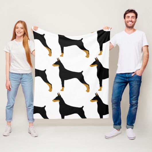 （犬）ドーベルマン・ピンシェルブラックとタンシルエット フリースブランケット (インサイチュ)