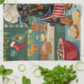 （犬）ドーベルマン・ピンシェルホリデーベーキングフェスティバルクリスマス キッチンタオル (折り畳み)