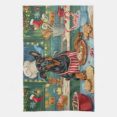 （犬）ドーベルマン・ピンシェルホリデーベーキングフェスティバルクリスマス キッチンタオル (縦)