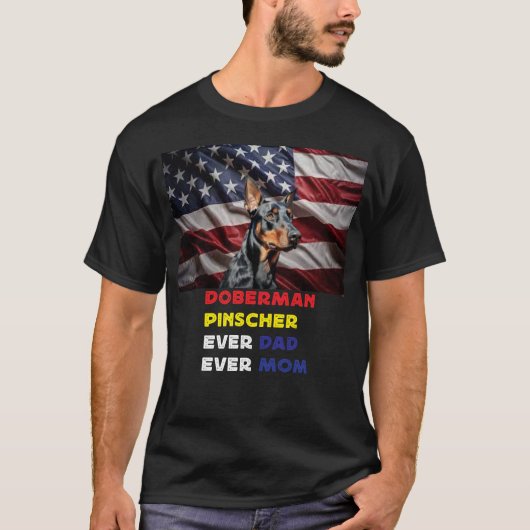 （犬）ドーベルマン・ピンシェルママパパ Tシャツ (正面)