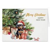 (犬)ドーベルマン・ピンシェル子犬のクリスマス (正面横)