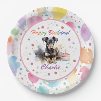 （犬）ドーベルマン・ピンシェル水彩紙プレート ペーパープレート