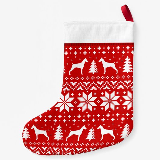 （犬）ドーベルマン・ピンシェル犬はかわいいパターンのシルエットを描きます スモールクリスマスストッキング (裏面)