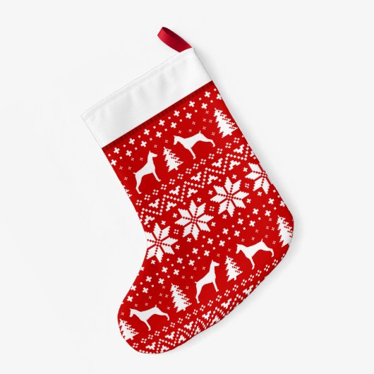 （犬）ドーベルマン・ピンシェル犬はかわいいパターンのシルエットを描きます スモールクリスマスストッキング (裏面 (吊り時))